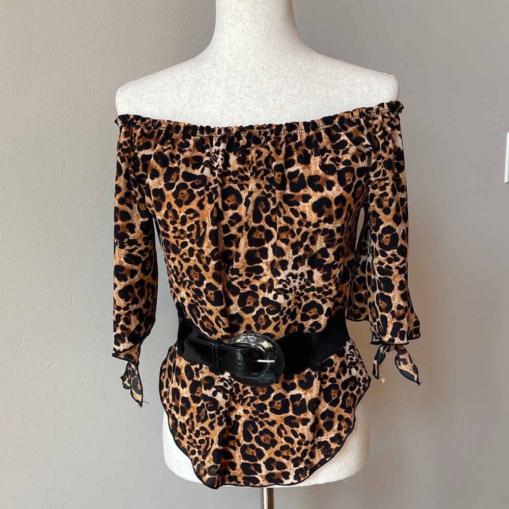 Leopard Print Off-Shoulder Blouse